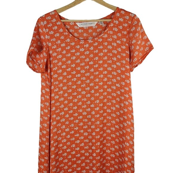 Victoria's Secret Floral Maxi Lounge Dress Orange White Small Short Sleeve VTG - Picture 2 of 6